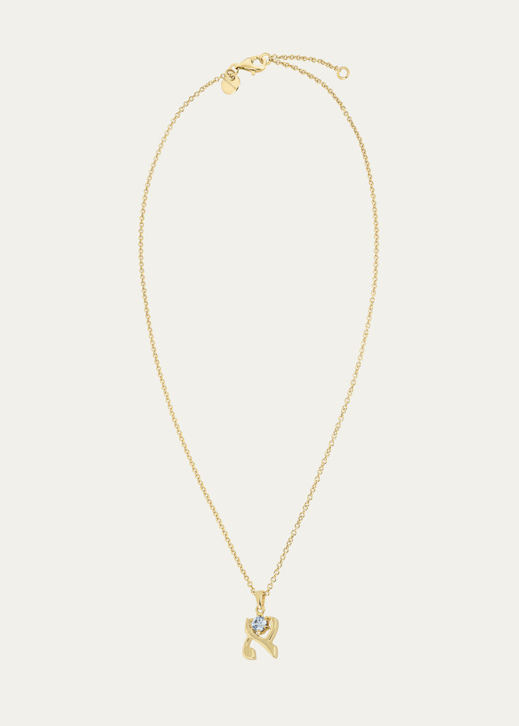 Light Sky Blue Aquamarine in Hebrew ALEF Pendant – Brilliant-Cut Gemstone in 18K Gold