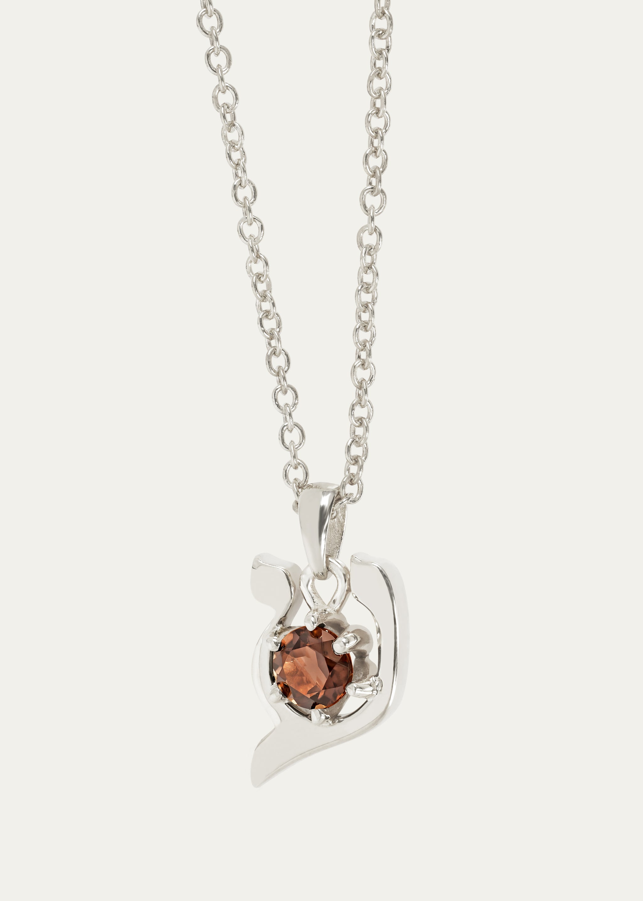 18K Gold Hebrew AYN Brown Sapphire Initial Necklace, 18