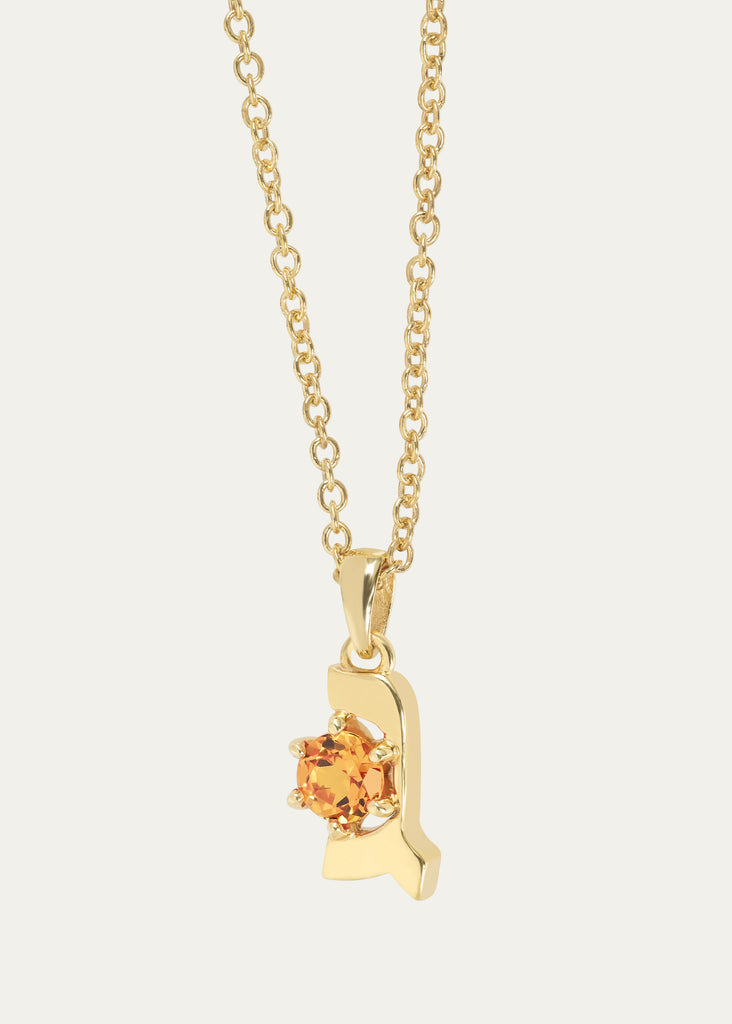 18K Gold Hebrew GIMEL Necklace with Mandarin Garnet in Yellow Gold
