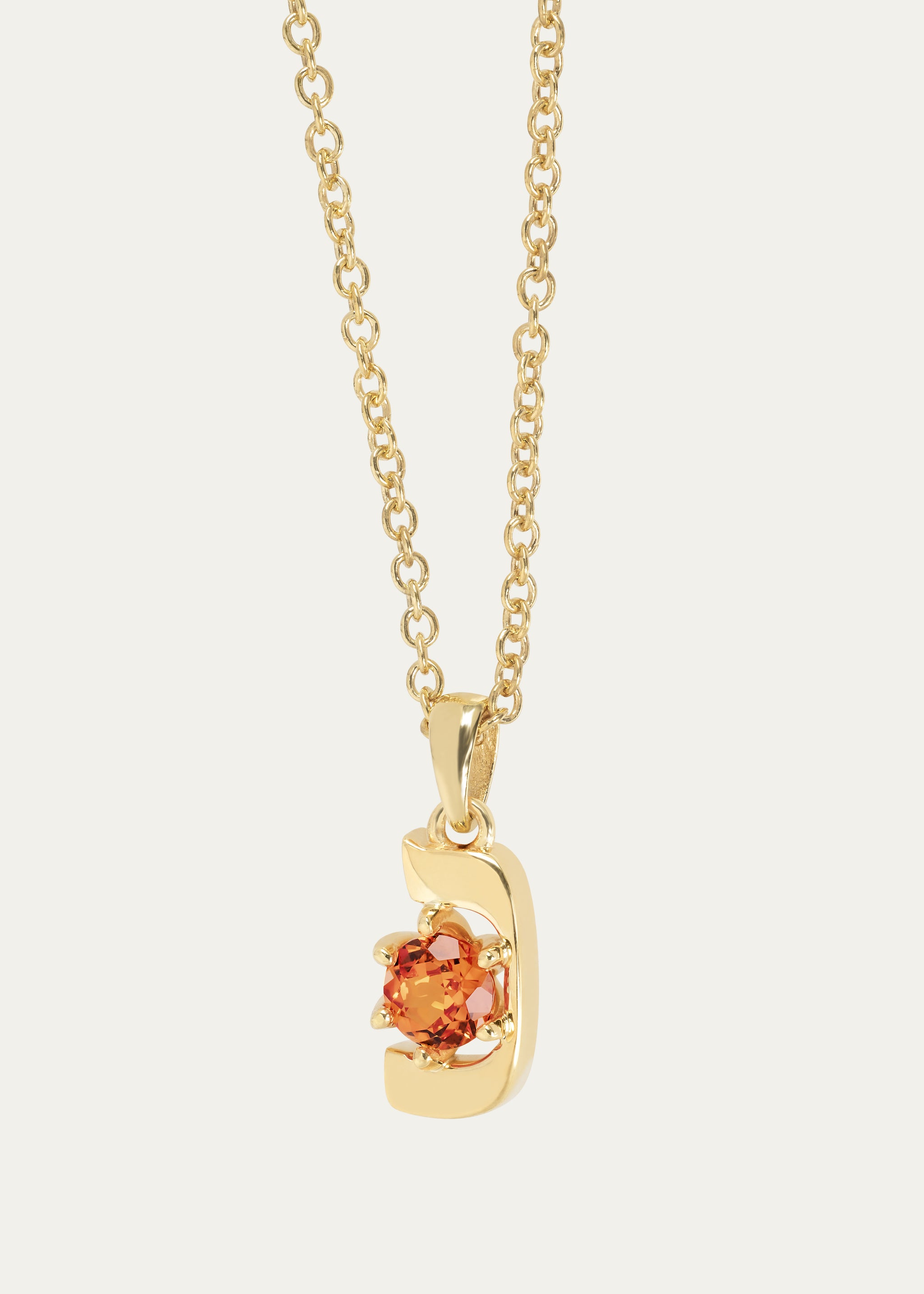 18K Gold Hebrew NUN Orange Sapphire Initial Necklace, 18