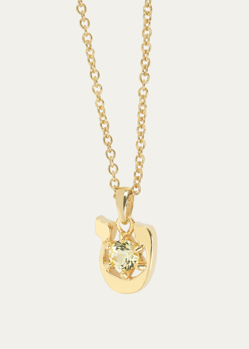 18K Gold Hebrew TET Yellow Sapphire Initial Necklace, 18