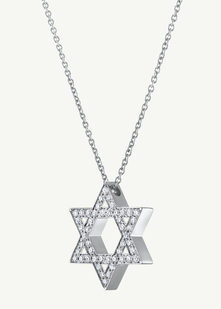 18k white gold Magen David pendant necklace set with brilliant diamonds – modern spiritual jewelry