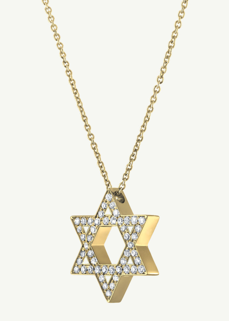 18k yellow gold Star of David necklace with pavé diamonds on a Rolo 16 chain – Jewish fine jewelry