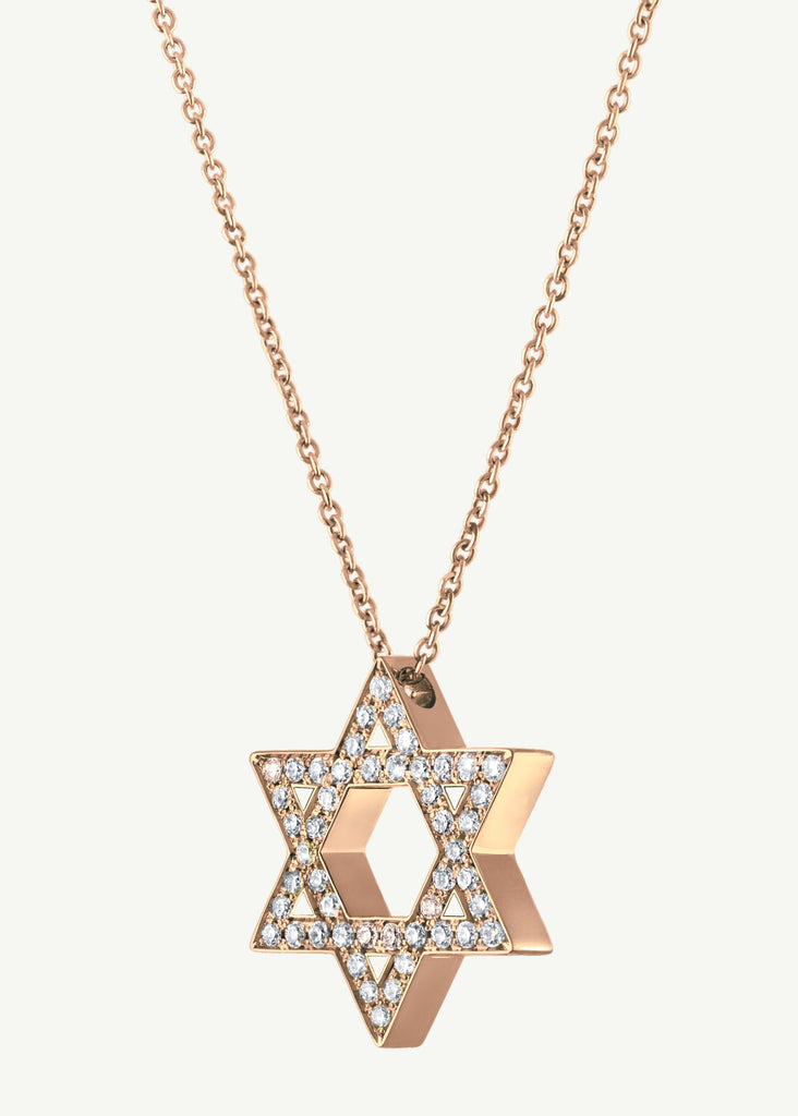 Rose gold Star of David necklace with sparkling diamonds – luxury Jewish pendant for men and women